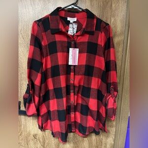 New Red Plaid Button Up Too